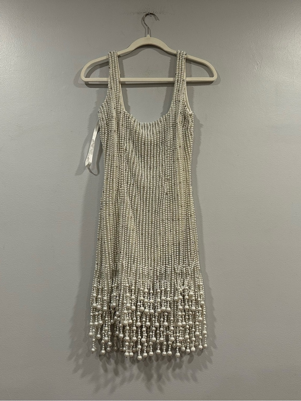 Mac Duggal 94049 White Pearl Beaded Square Neck Mini Dress Sz 2